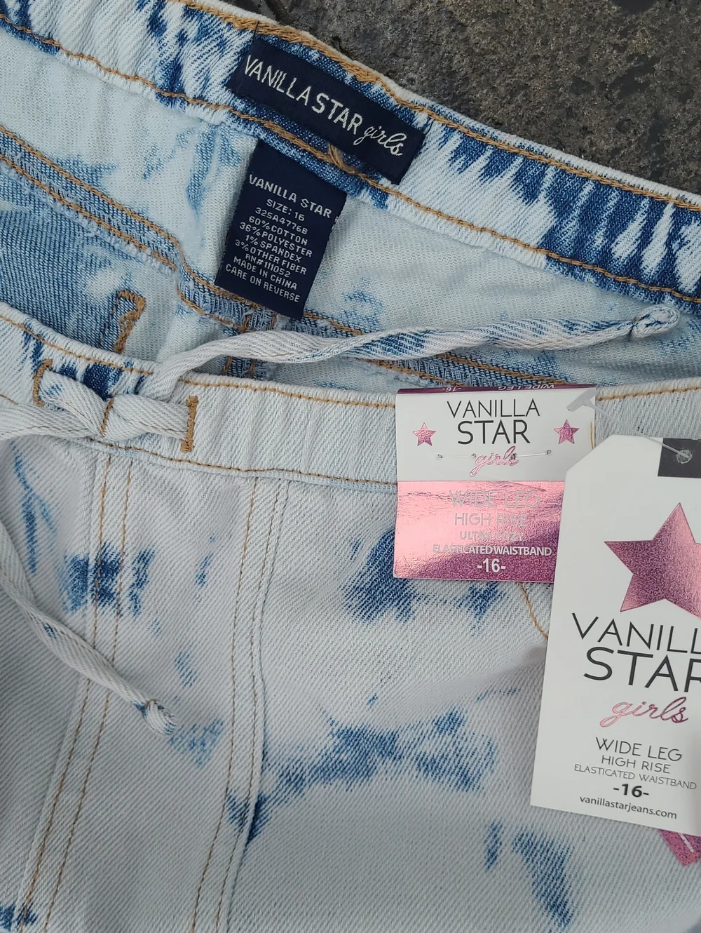 NWT! Vanilla Star Girls 16 wide leg high rise tie dye denim retro inspired jeans